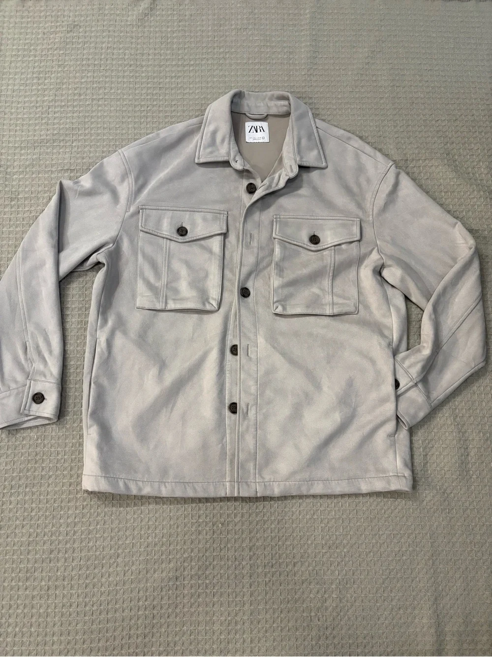 Zara Light Gray Men's Shirt Jacket with Chest Pockets